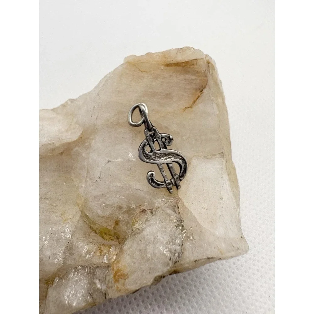 Vintage Sterling Silver Dollar Sign Charm 925 Money Symbol‎ Pendant Y2K Business